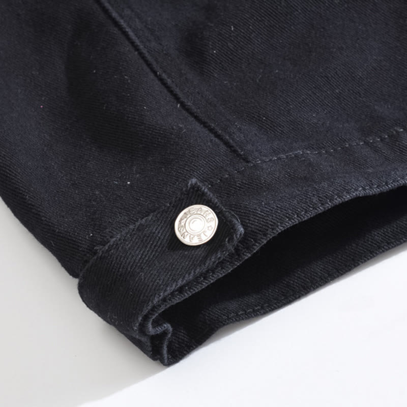 Schwarze Jeansweste mit Nietenkragen im Punk-Rock-Stil - image 7
