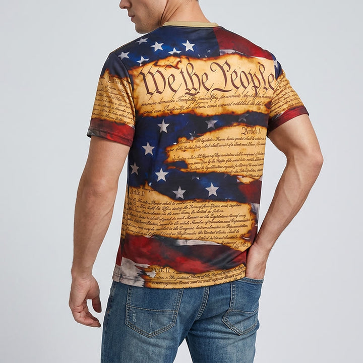 Henley-Shirt für Herren im Vintage-Stil mit amerikanischem Flaggenprint und Textdesign - image 3