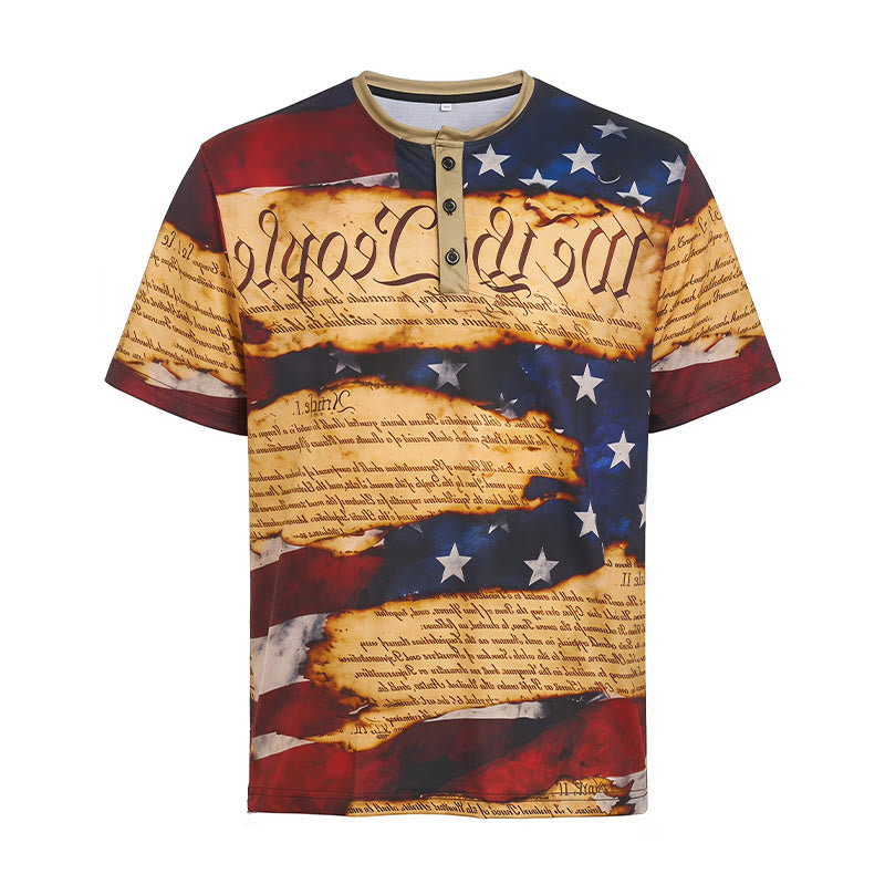 Henley-Shirt für Herren im Vintage-Stil mit amerikanischem Flaggenprint und Textdesign - image 8