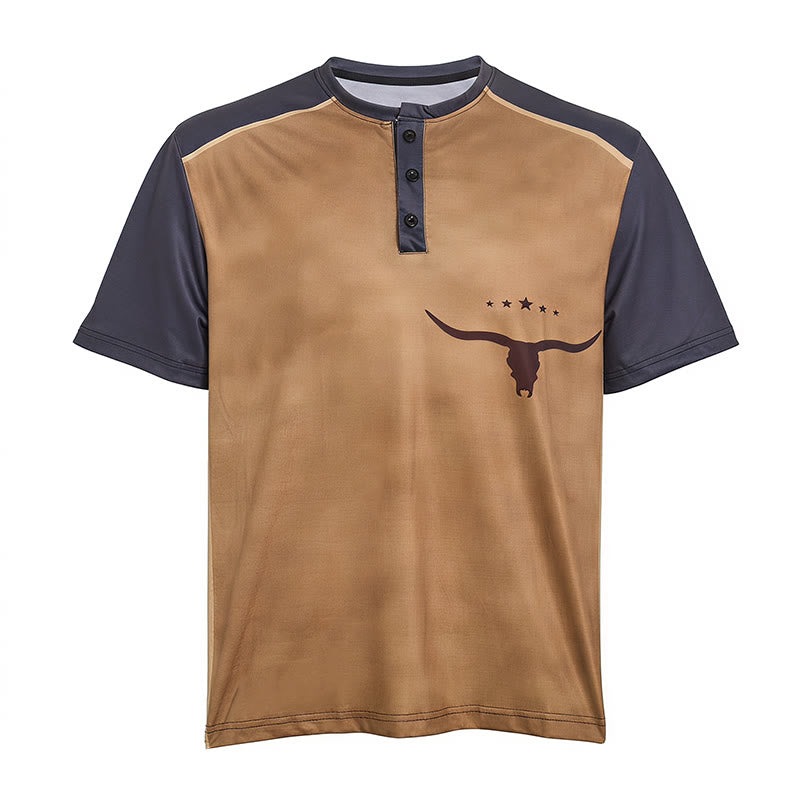Vintage Henley-Hemd für Herren mit zweifarbigem Western-Bullenprint - image 9