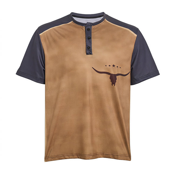 Vintage Henley-Hemd für Herren mit zweifarbigem Western-Bullenprint - image 9