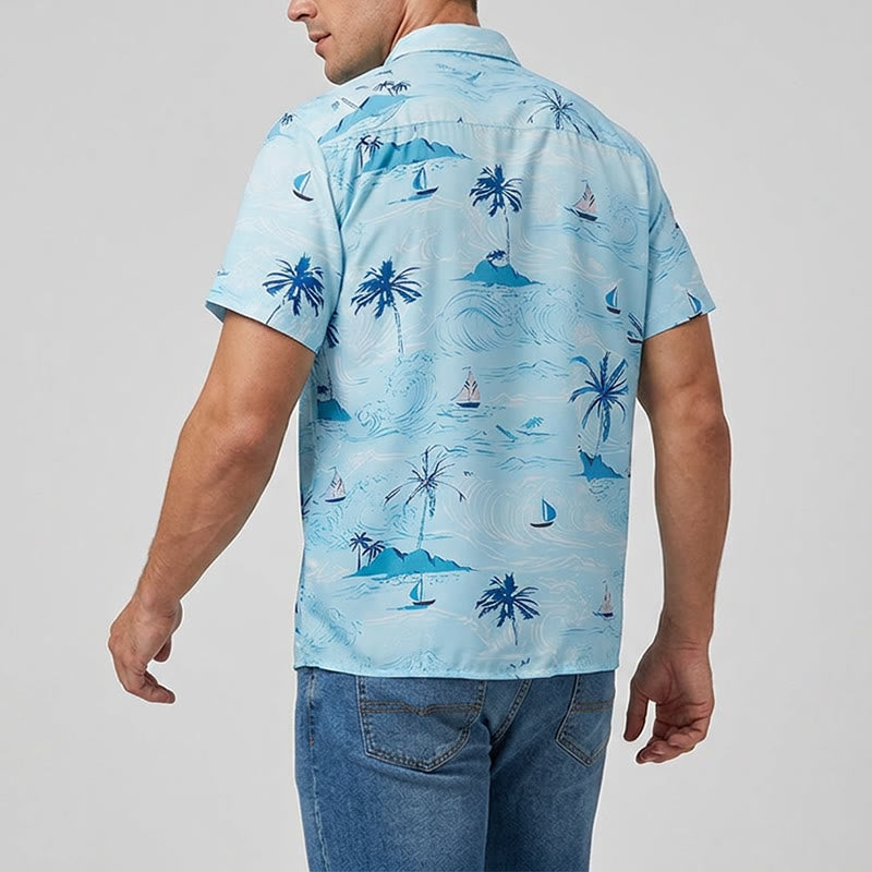 Herrenhemd mit Hawaii-Strandurlaubsmuster und Knopfleiste - image 3