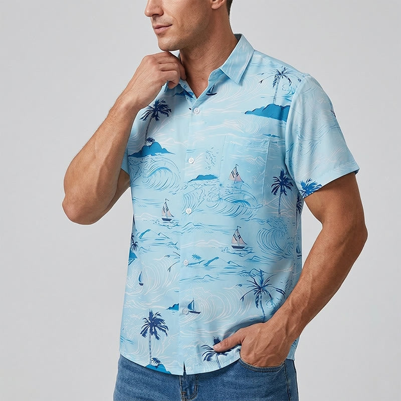 Herrenhemd mit Hawaii-Strandurlaubsmuster und Knopfleiste - image 2