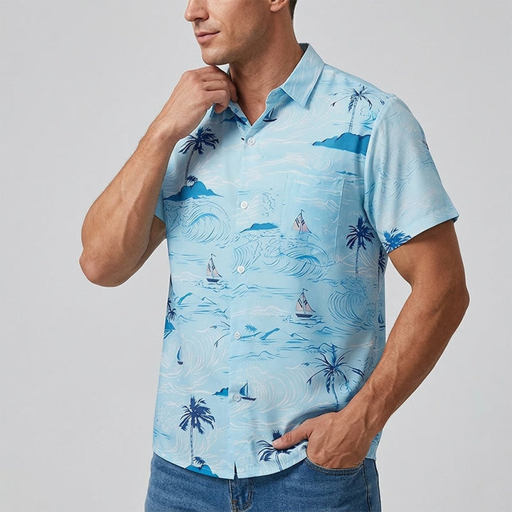 Herrenhemd mit Hawaii-Strandurlaubsmuster und Knopfleiste - image 2