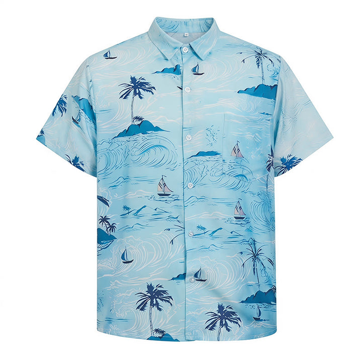Herrenhemd mit Hawaii-Strandurlaubsmuster und Knopfleiste - image 9