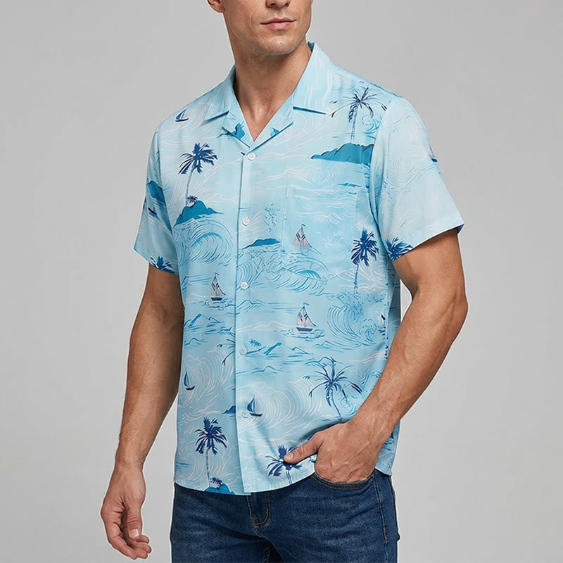 Herrenhemd mit Hawaii-Strandurlaubsmuster und Knopfleiste - image 1