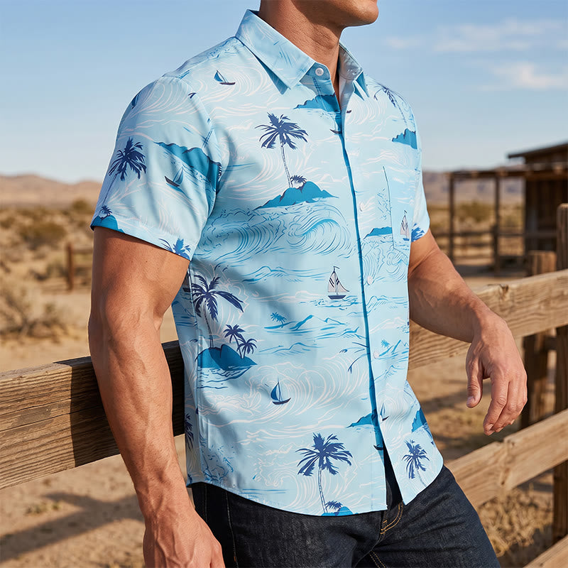 Herrenhemd mit Hawaii-Strandurlaubsmuster und Knopfleiste - Himmelblau - 5XL - image 0