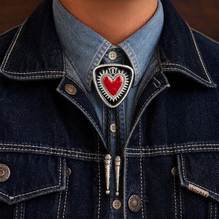 Vintage Bolo-Krawatte in Schildform mit Herz-Jesu-Krone - Schwarz - image 4