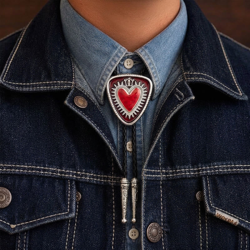 Vintage Bolo-Krawatte in Schildform mit Herz-Jesu-Krone - Rot - image 1