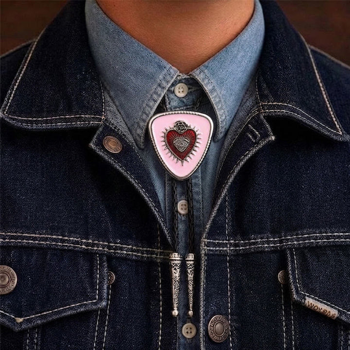 Bolo-Krawatte mit dem Motiv des Allsehenden Auges, der Rose und des Heiligen Herzens - Rosa - image 4