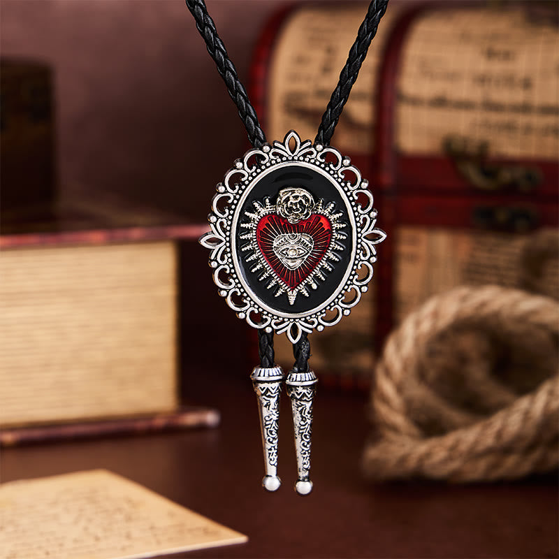 Vintage Bolo-Krawatte mit floralem, ovalem Motiv, Herz-Auge und Rose - image 3