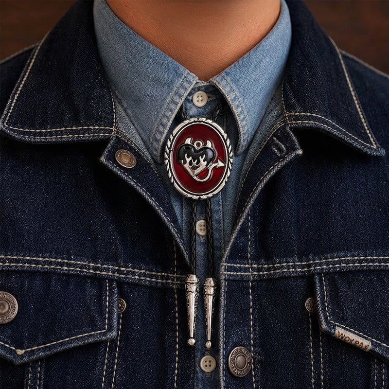 Bolo-Krawatte mit flammendem Teufelsherz-Anhänger - Schwarz - image 1
