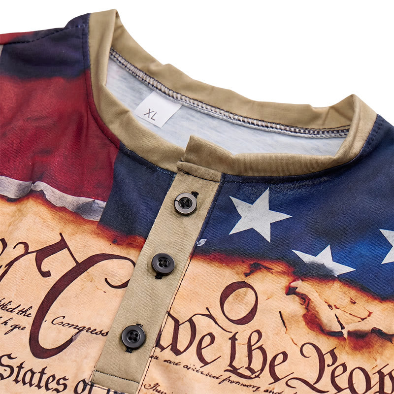 Henley-Shirt für Herren im Vintage-Stil mit amerikanischem Flaggenprint und Textdesign - image 4
