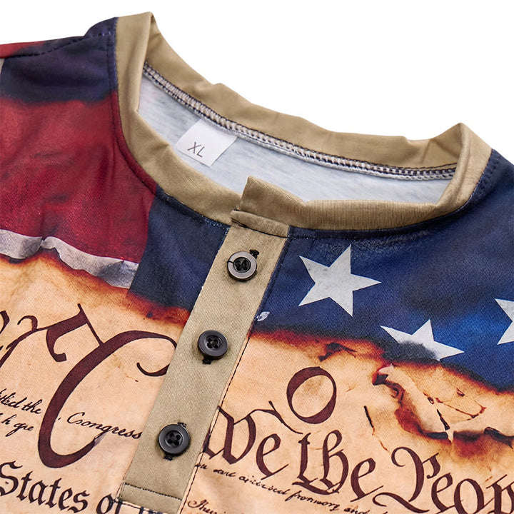 Henley-Shirt für Herren im Vintage-Stil mit amerikanischem Flaggenprint und Textdesign - image 4