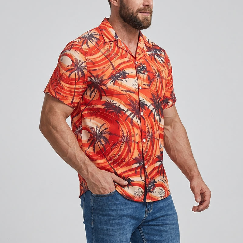 Herren-Sommerhemd mit Palmenmuster in Orange für Strand und Freizeit - image 2
