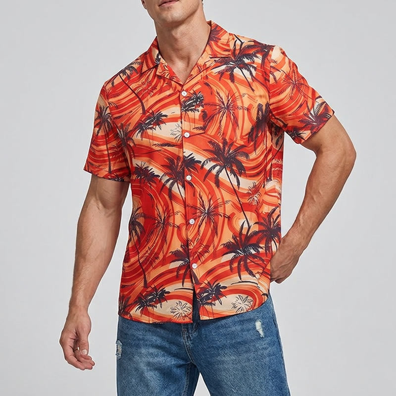 Herren-Sommerhemd mit Palmenmuster in Orange für Strand und Freizeit - image 1