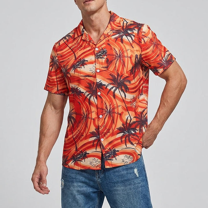 Herren-Sommerhemd mit Palmenmuster in Orange für Strand und Freizeit - image 1