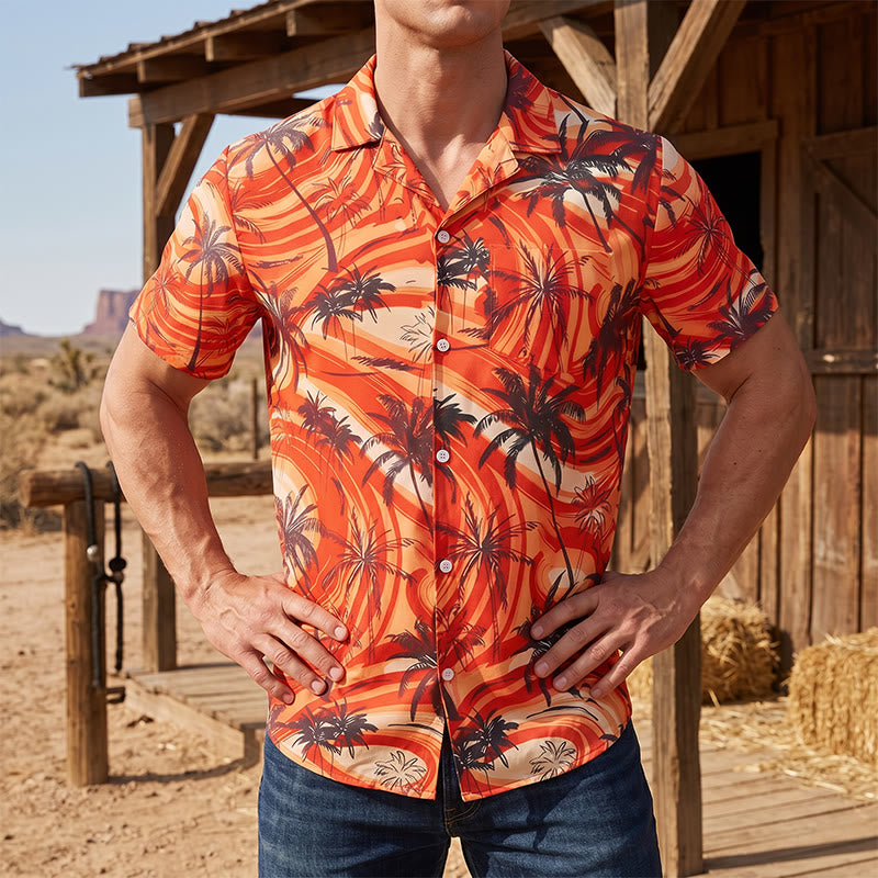 Herren-Sommerhemd mit Palmenmuster in Orange für Strand und Freizeit - Orange - 5XL - image 0
