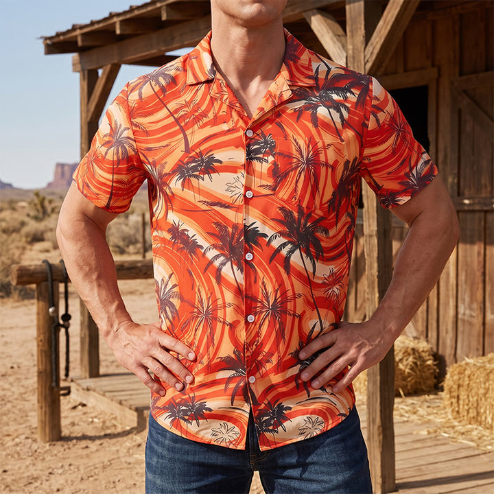 Herren-Sommerhemd mit Palmenmuster in Orange für Strand und Freizeit - Orange - 5XL - image 0