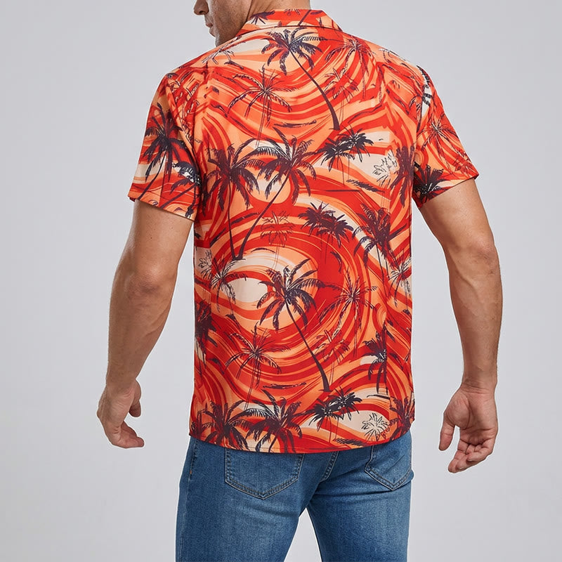 Herren-Sommerhemd mit Palmenmuster in Orange für Strand und Freizeit - image 3
