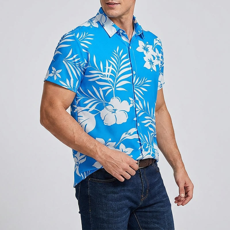 Lässiges Herrenhemd mit Blumen- und Blätterprint für den Sommerurlaub - image 2