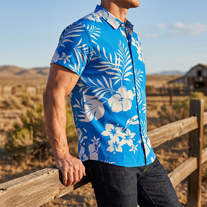 Lässiges Herrenhemd mit Blumen- und Blätterprint für den Sommerurlaub - Himmelblau - 5XL - image 0