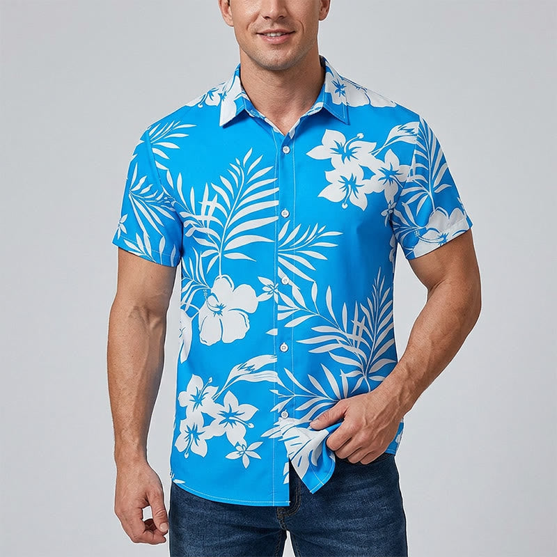 Lässiges Herrenhemd mit Blumen- und Blätterprint für den Sommerurlaub - image 1