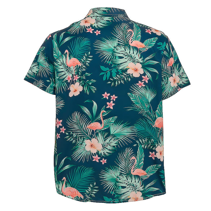 Herrenhemd mit Flamingo-, Palmenblatt- und Blumenmuster, lässiges Sommerhemd für Strand und Freizeit - image 10