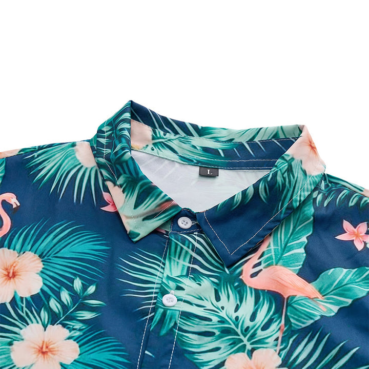 Herrenhemd mit Flamingo-, Palmenblatt- und Blumenmuster, lässiges Sommerhemd für Strand und Freizeit - image 4