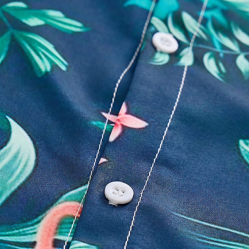 Herrenhemd mit Flamingo-, Palmenblatt- und Blumenmuster, lässiges Sommerhemd für Strand und Freizeit - image 6