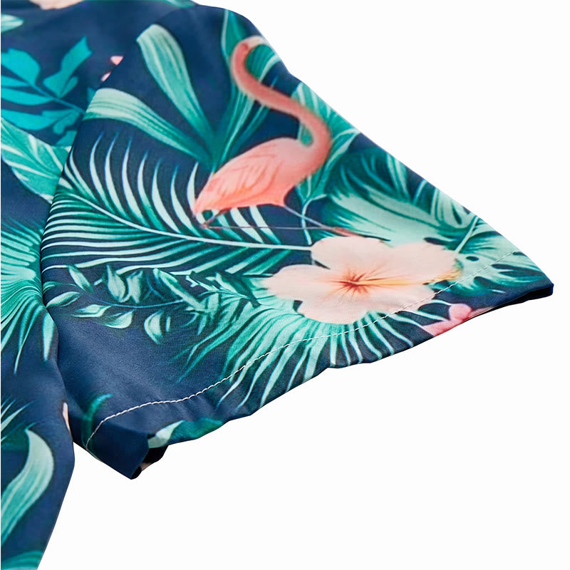 Herrenhemd mit Flamingo-, Palmenblatt- und Blumenmuster, lässiges Sommerhemd für Strand und Freizeit - image 8