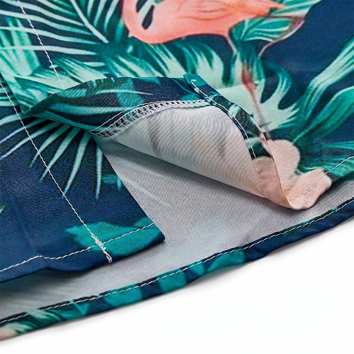 Herrenhemd mit Flamingo-, Palmenblatt- und Blumenmuster, lässiges Sommerhemd für Strand und Freizeit - image 7