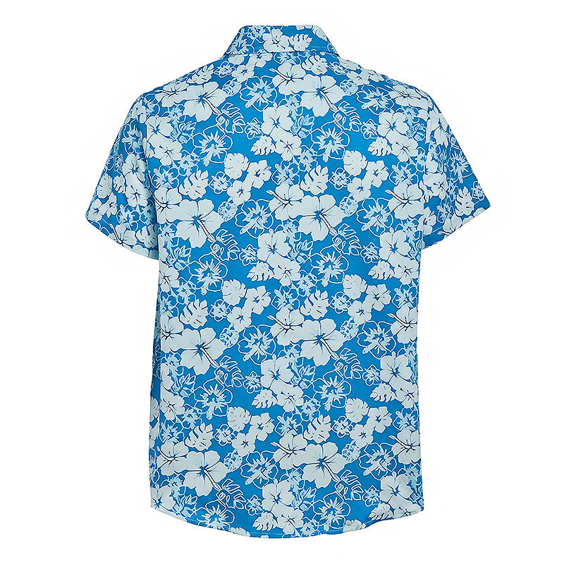 Zweifarbige Herren-Freizeithemden mit Hibiskus-Blumenmuster in Blau für den Strand - image 9