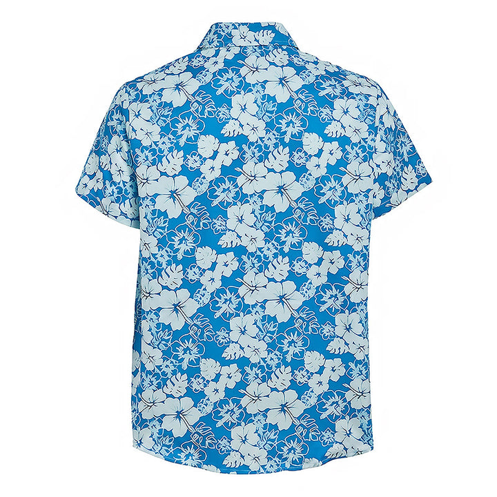 Zweifarbige Herren-Freizeithemden mit Hibiskus-Blumenmuster in Blau für den Strand - image 9
