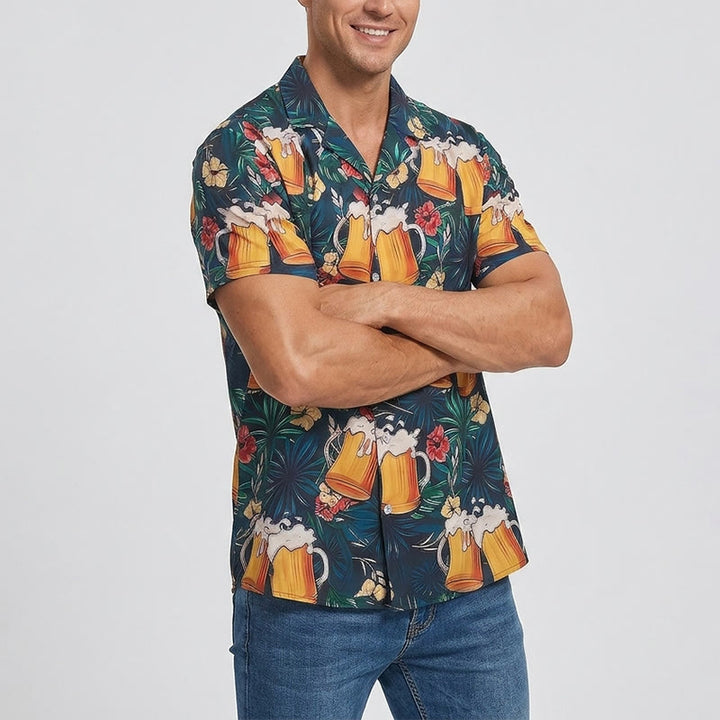 Herren-Bierkrug mit tropischem Palmen- und Blumenmuster, lässige Hawaiihemden - image 2