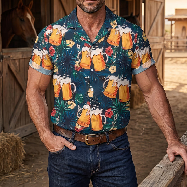 Herren-Bierkrug mit tropischem Palmen- und Blumenmuster, lässige Hawaiihemden - Mehrfarbig - 5XL - image 0