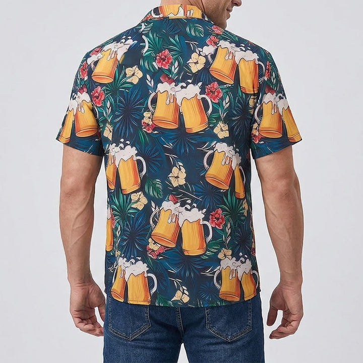 Herren-Bierkrug mit tropischem Palmen- und Blumenmuster, lässige Hawaiihemden - image 3