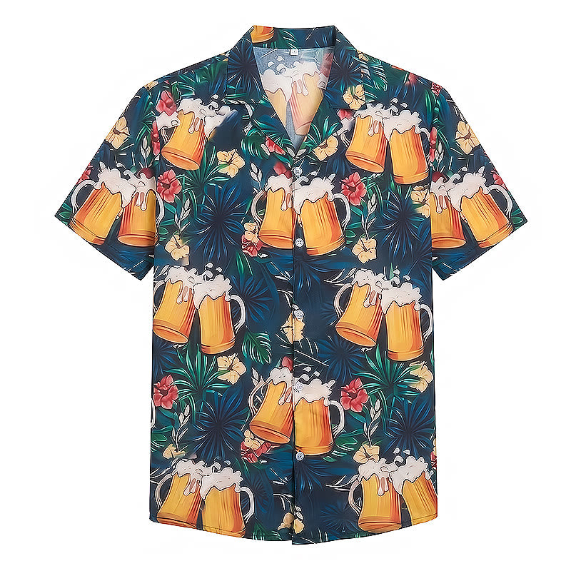 Herren-Bierkrug mit tropischem Palmen- und Blumenmuster, lässige Hawaiihemden - image 8