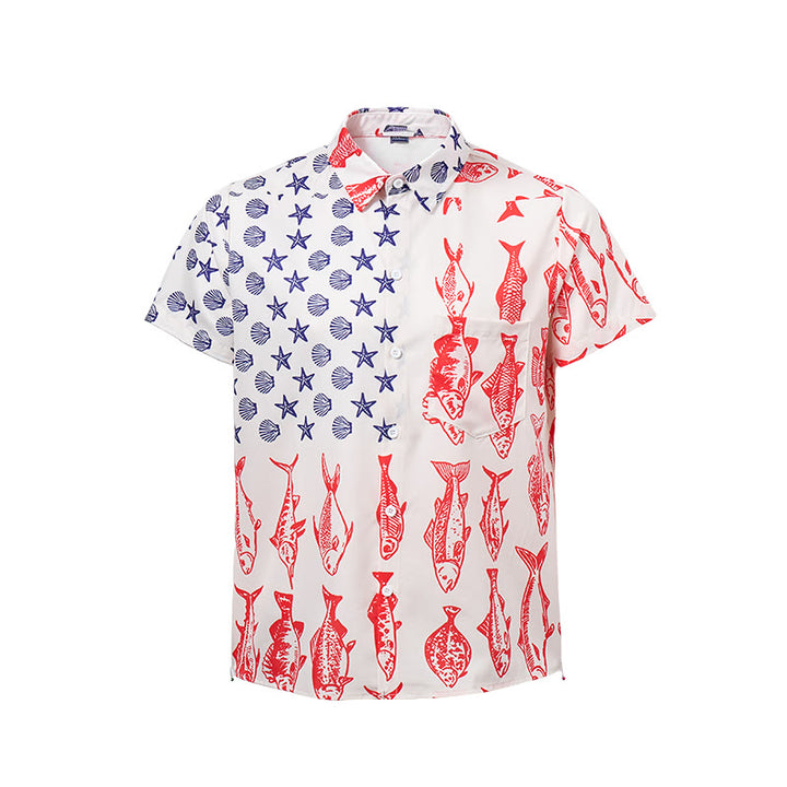 Kurzarmhemd mit patriotischem Aufdruck der amerikanischen Flagge und Fischen - image 9