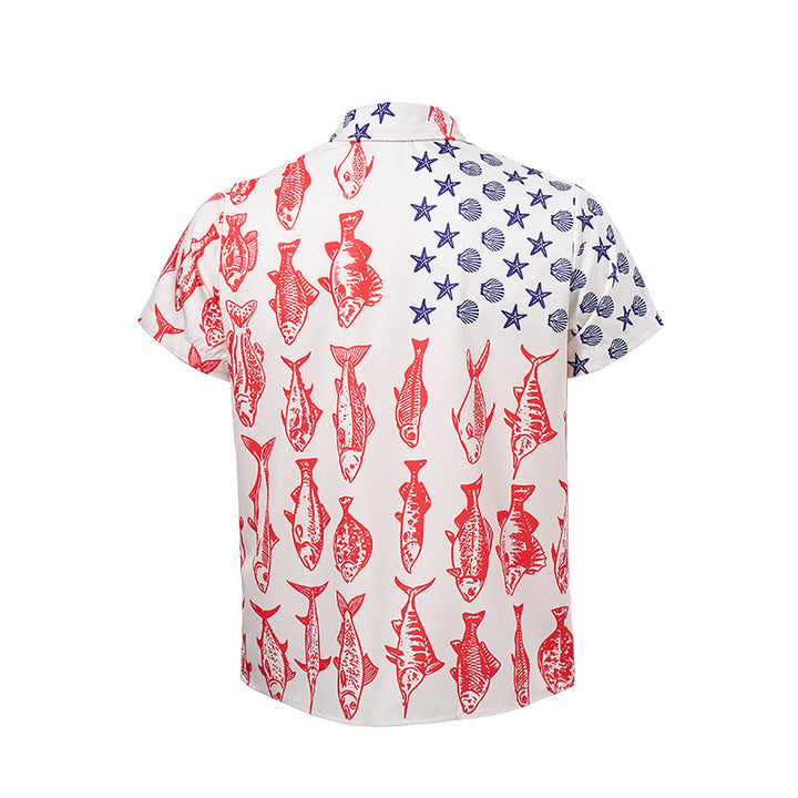 Kurzarmhemd mit patriotischem Aufdruck der amerikanischen Flagge und Fischen - image 10