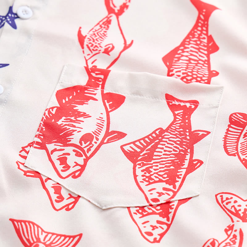Kurzarmhemd mit patriotischem Aufdruck der amerikanischen Flagge und Fischen - image 6