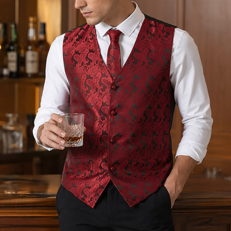 Herren-Allround-Set mit Weste im Paisley-Muster, 3-in-1-Anzugweste - Wein - 3XL - image 0