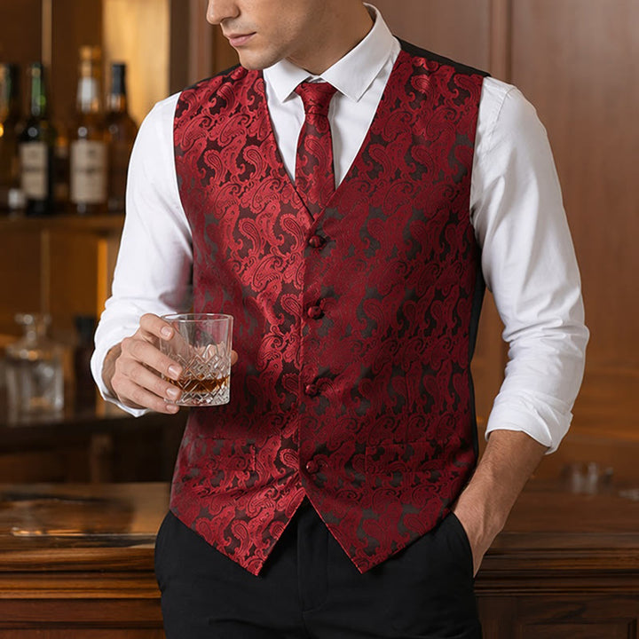 Herren-Allround-Set mit Weste im Paisley-Muster, 3-in-1-Anzugweste - Wein - 3XL - image 0