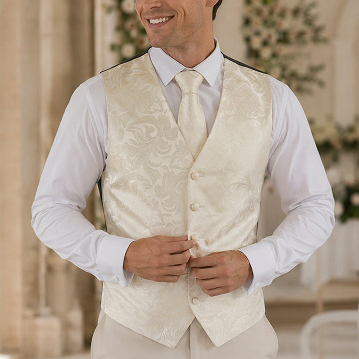 Herren-Allround-Set mit Weste im Paisley-Muster, 3-in-1-Anzugweste - Elfenbeinweiß - 3XL - image 4