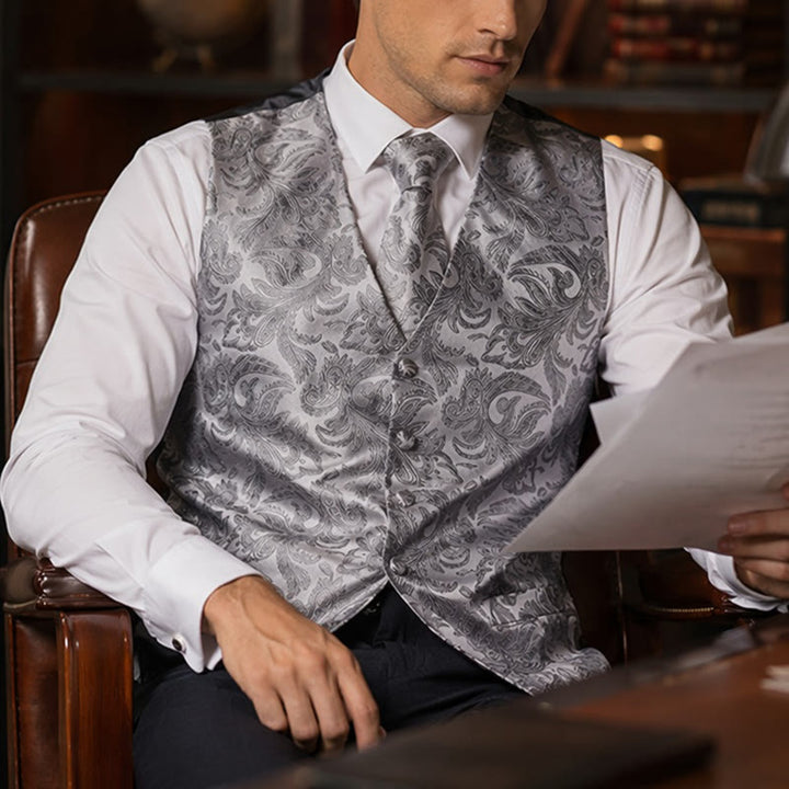 Herren-Allround-Set mit Weste im Paisley-Muster, 3-in-1-Anzugweste - Silbergrau - 3XL - image 6