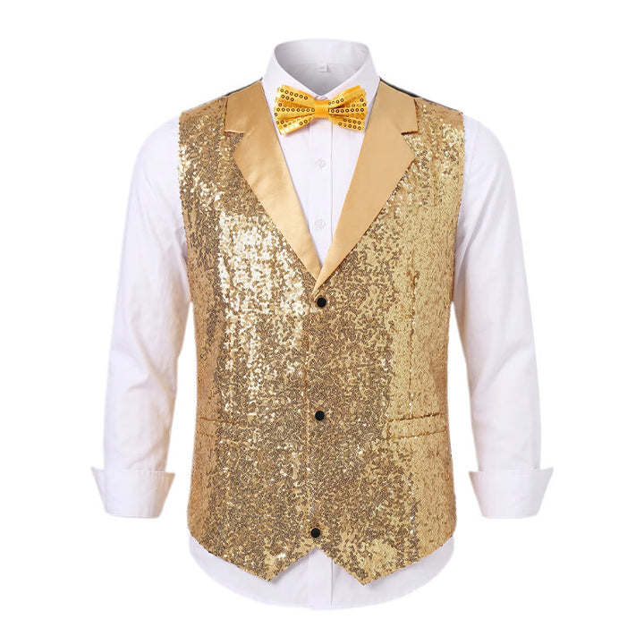 2-teiliger Herren-Partyanzug mit goldener Pailletten-Glitzerweste und Fliege - image 10