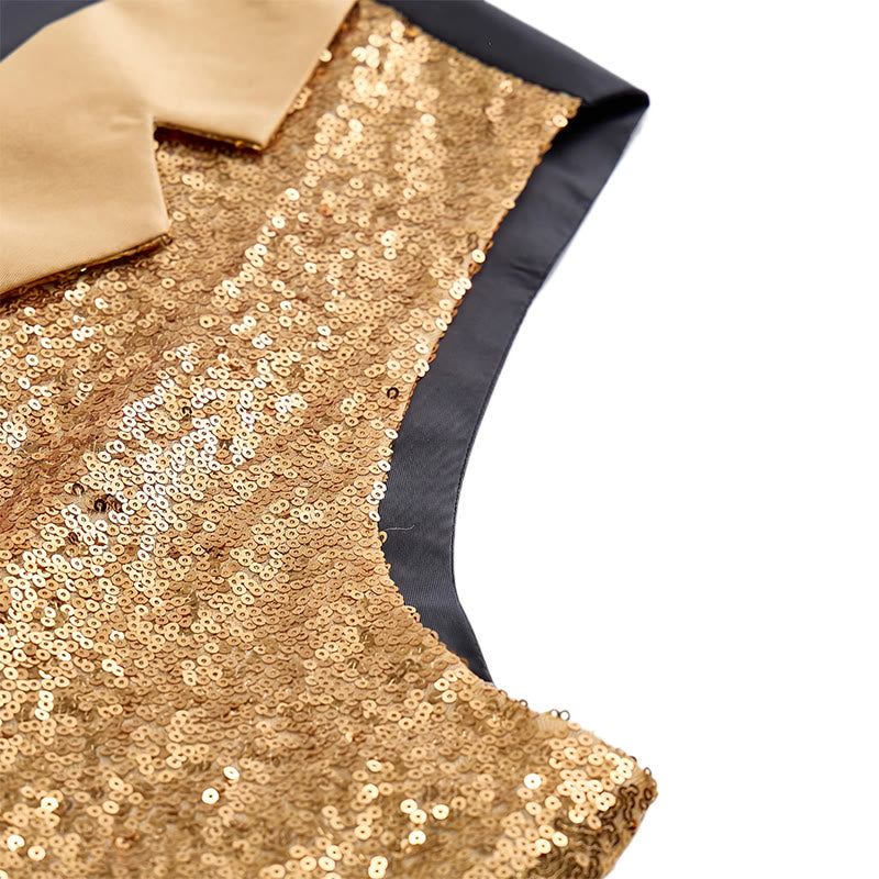 2-teiliger Herren-Partyanzug mit goldener Pailletten-Glitzerweste und Fliege - image 8