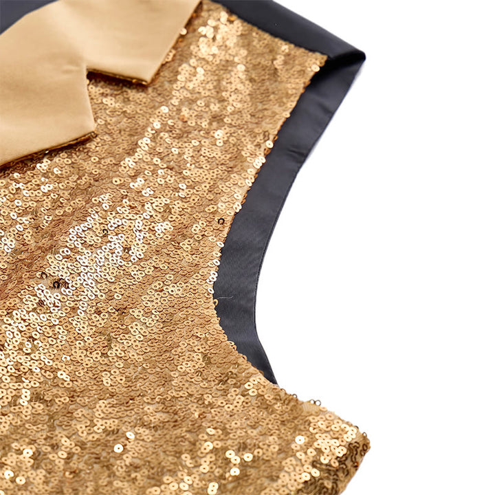 2-teiliger Herren-Partyanzug mit goldener Pailletten-Glitzerweste und Fliege - image 8