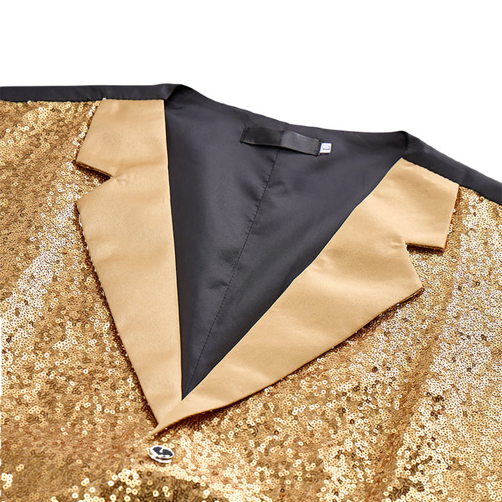 2-teiliger Herren-Partyanzug mit goldener Pailletten-Glitzerweste und Fliege - image 5