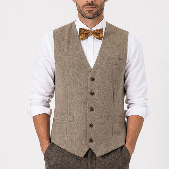2-teiliges Herren-Anzugset in rustikalem Khaki mit passender Fliege und Paisley-Muster - image 1